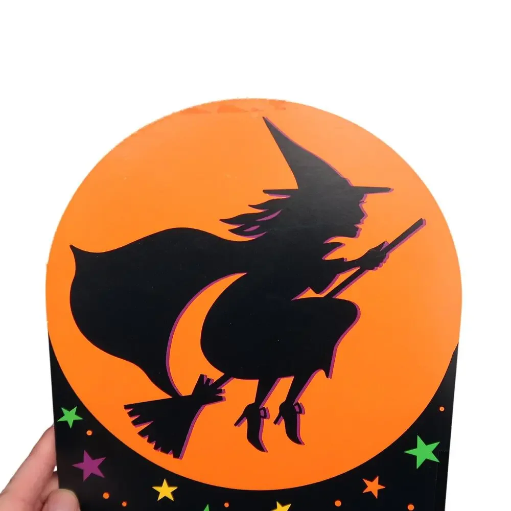 Hallmark Halloween Witch & Moon Die Cut Paper Window Decoration Vintage 1991